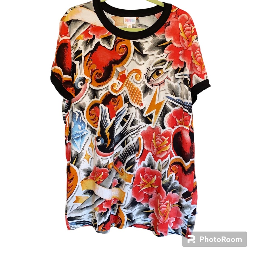 LuLaRoe Liv Tee (tattoo-inspired images) - 3X (26-28) - Multi-colored